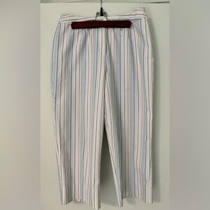 CLEO Petites classic striped summer pants in shades of blue, white, and tan